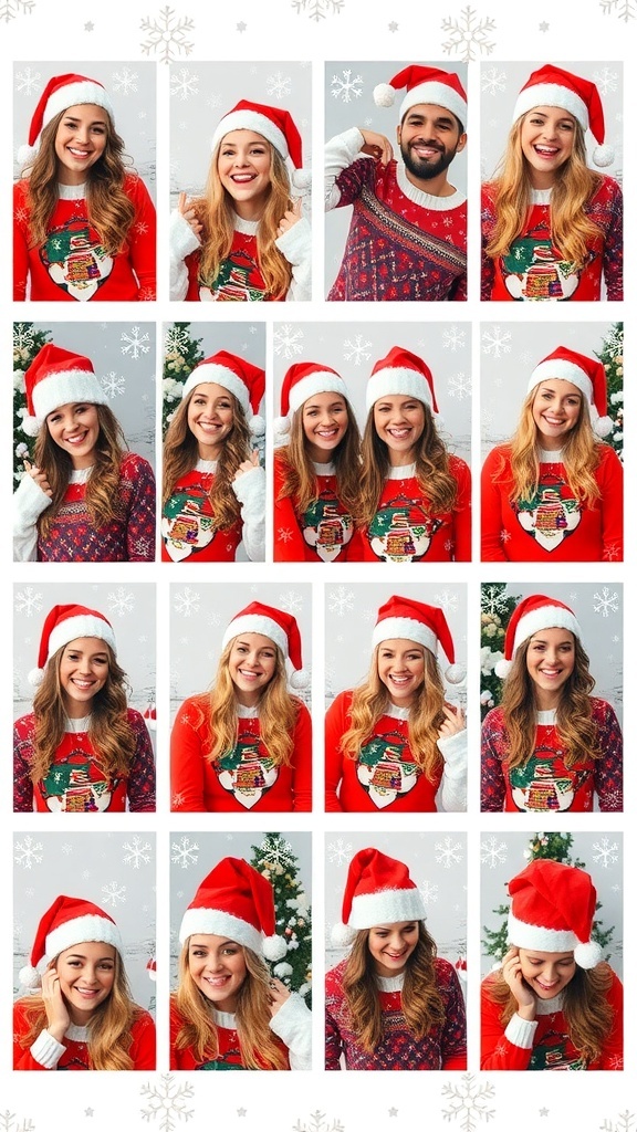 Matching Christmas profile pictures with friends in festive attire and holiday decorations.